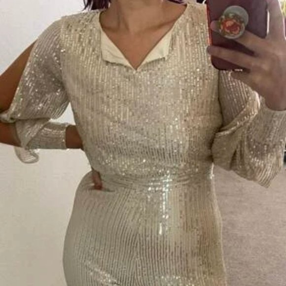 Sexy Champagne Sequin Split Sleeve mini Romper - Picture 9 of 12
